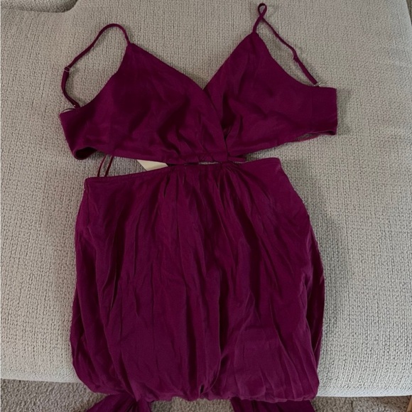 Francesca's Collections Fuchsia Twist Cutout Wide-Leg Jumpsuit - Picture 3 of 7